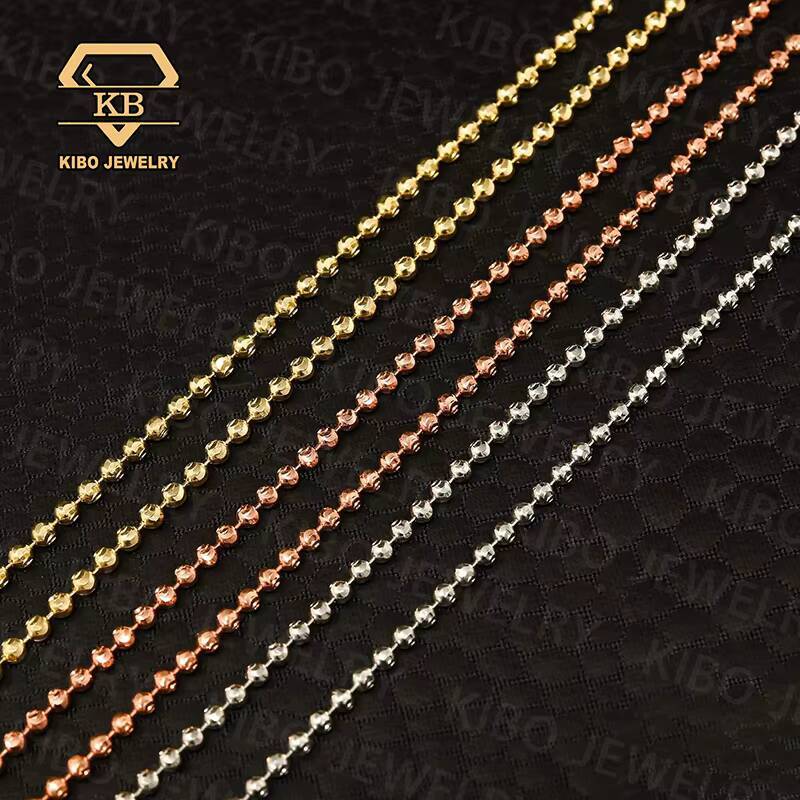 925 Sterling Silver Moon Cut Bead Ball Ice Chain Necklace Bling Shiny Gold Plated Iced Out 2mm Bead Diamond Cut Ball Chains