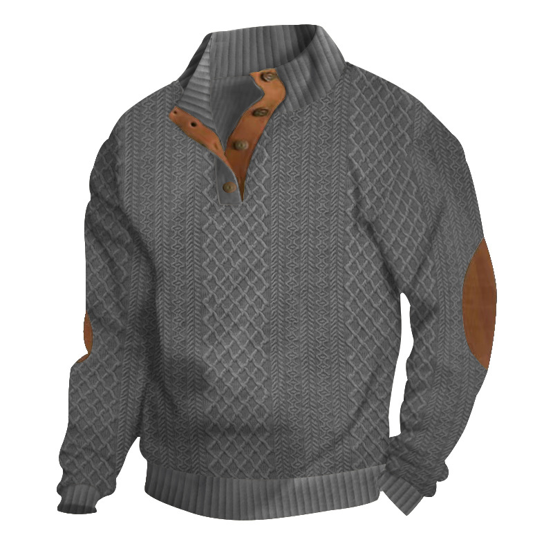 Men's Stand Collar Long Sleeve Sweater Casual Outdoor Style Jacquard Knit Breathable Men's Sweater