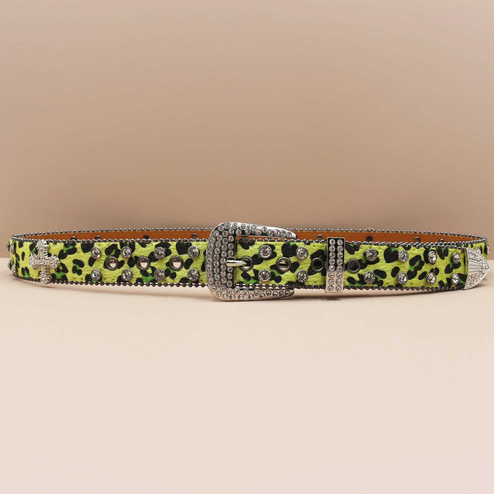 33cm Leopard print Berlian Eropa Dan Amerika Bertatahkan Berlian Pria Berlian Berkilau Hip Hop Punk beltsW251030