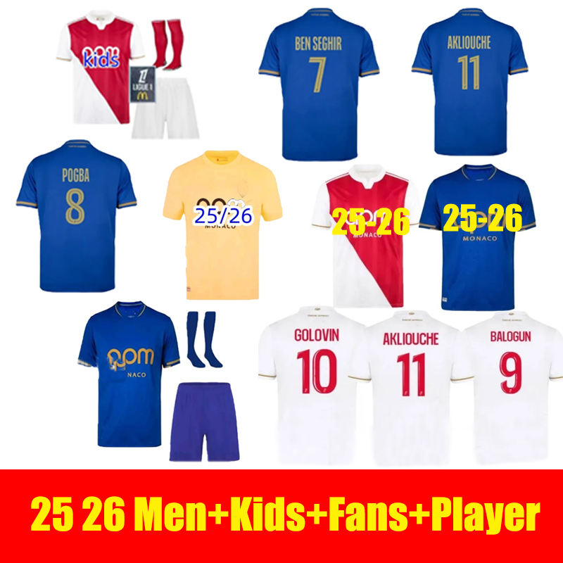 2025 26 AS Monaco Home AWAY THIRD Footbal Jersey Players fans GOLOVIN MIKA COULIBALY 25 26 maillot de foot POGBA AKLIOUCHE Men kids Football Shirt monacojersey666