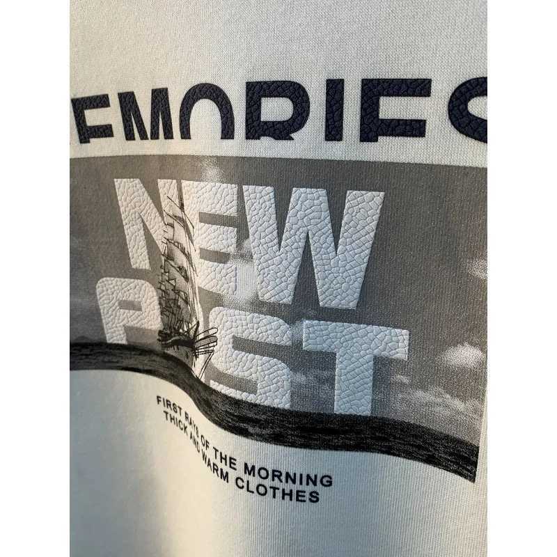 Hoodie mens spring and autumn round neck loose oversized printed knitted top long sleevedshirt J251021