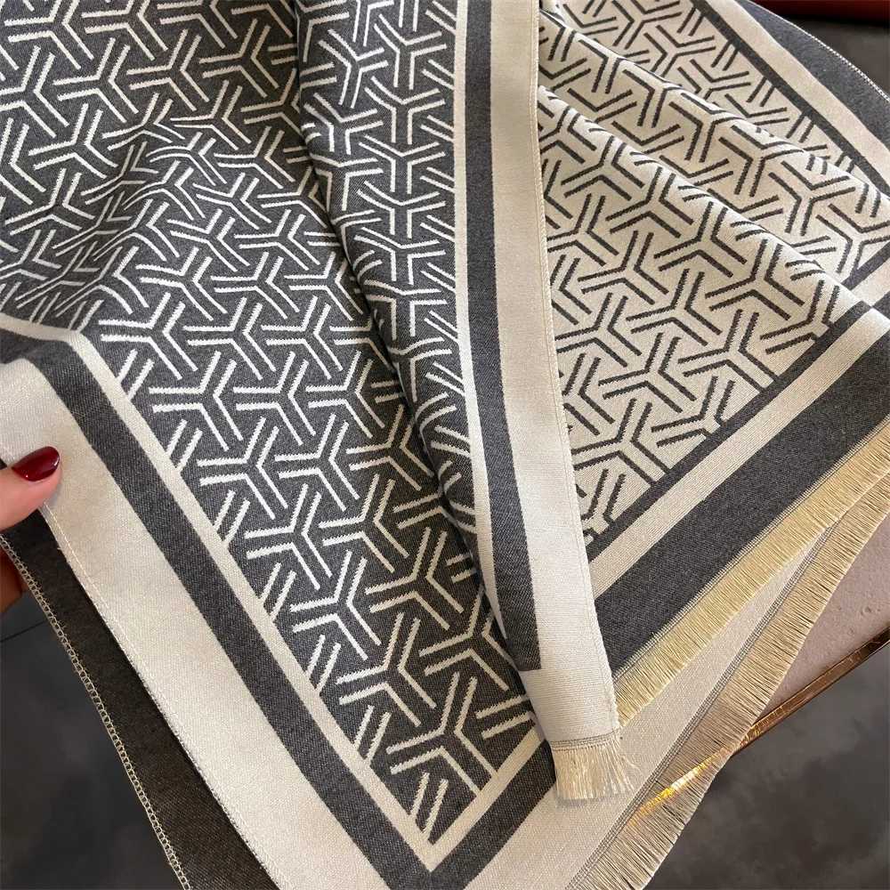 Luxury Cashmere Stripe Scarf Winter Women Shawls Warm Blanket Wraps Female Foulard Bandana Brand Thick Scarves Hijab C251031