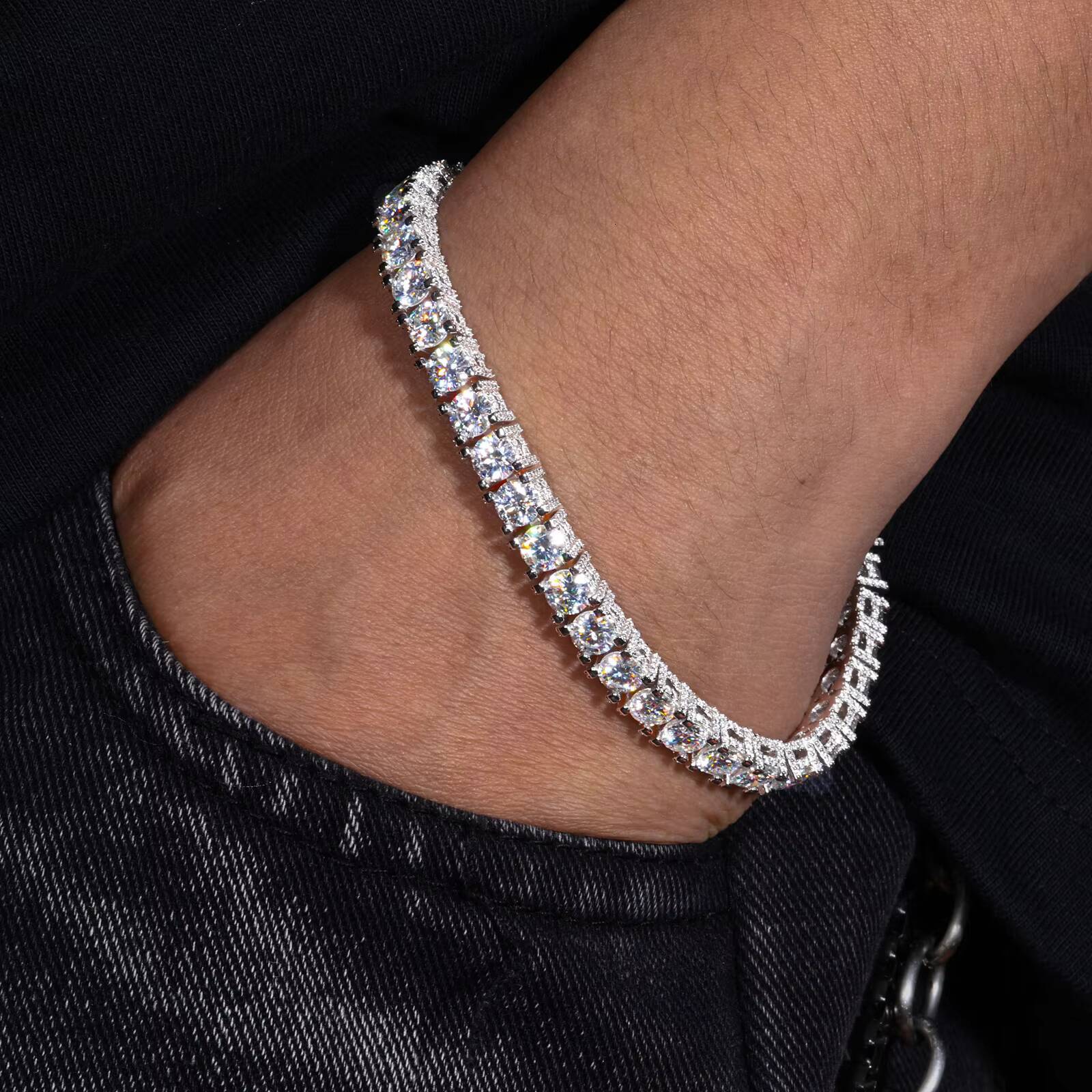 Fashion 5mm Iced Out Cluster Tennis Bracelet Luxury White Gold 925 Sterling Silver VVS Moissanite Diamond Jewelry for Men Women