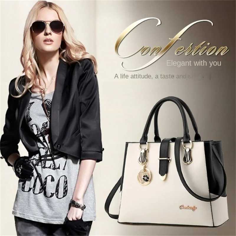 Faux Leather Shoulder Bag Womens Fashion Letter Detail Handbag Double Handle Purse W251031