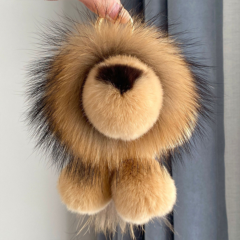 Animal Plush Keychain, Fluffy Keychain: Real Rex Rabbit Fur Simba Lion Bag Charm, Car Key Ring Ornaments, Kids Birthday Gift TUES