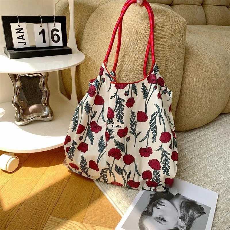 Canvas Shoulder Womens Tote Bag Fashion Flower Casual Large Capacity Handbags for Women Travel Solid Shopper Bag W251031