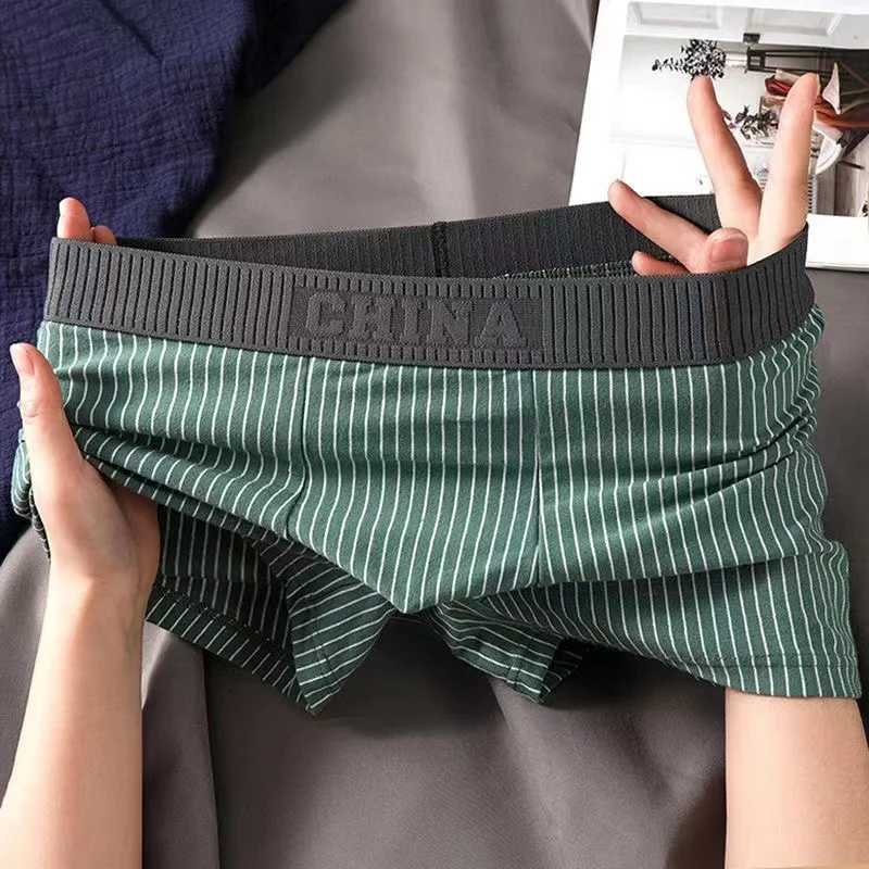 1Pcs Boxer Shorts Mens Underwear Sexy Panties Cotton Striped Man Underpants Male Boxers Homme U Convex Lingerie Free ShippingT251031