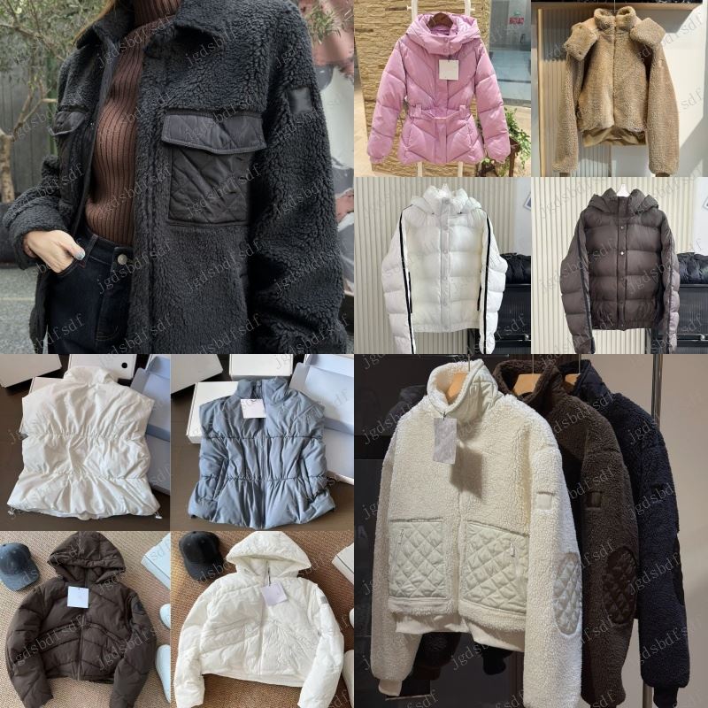 Designer Womens Down Jacket Brown Lamhair Hooded Coat Lamb Wool Zipper Coat Yoga Clothes Women's Winter Short Padded Warm Cotton-padded Puffer Jacket