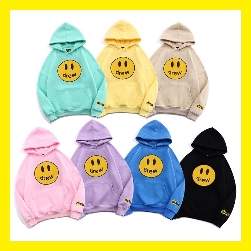 Drew Smiley Face Letter for Women, Ins Internet Celebrity Bieber Same Style, Men's Trendy High Street Fashion Brand, Couple's Hoodie