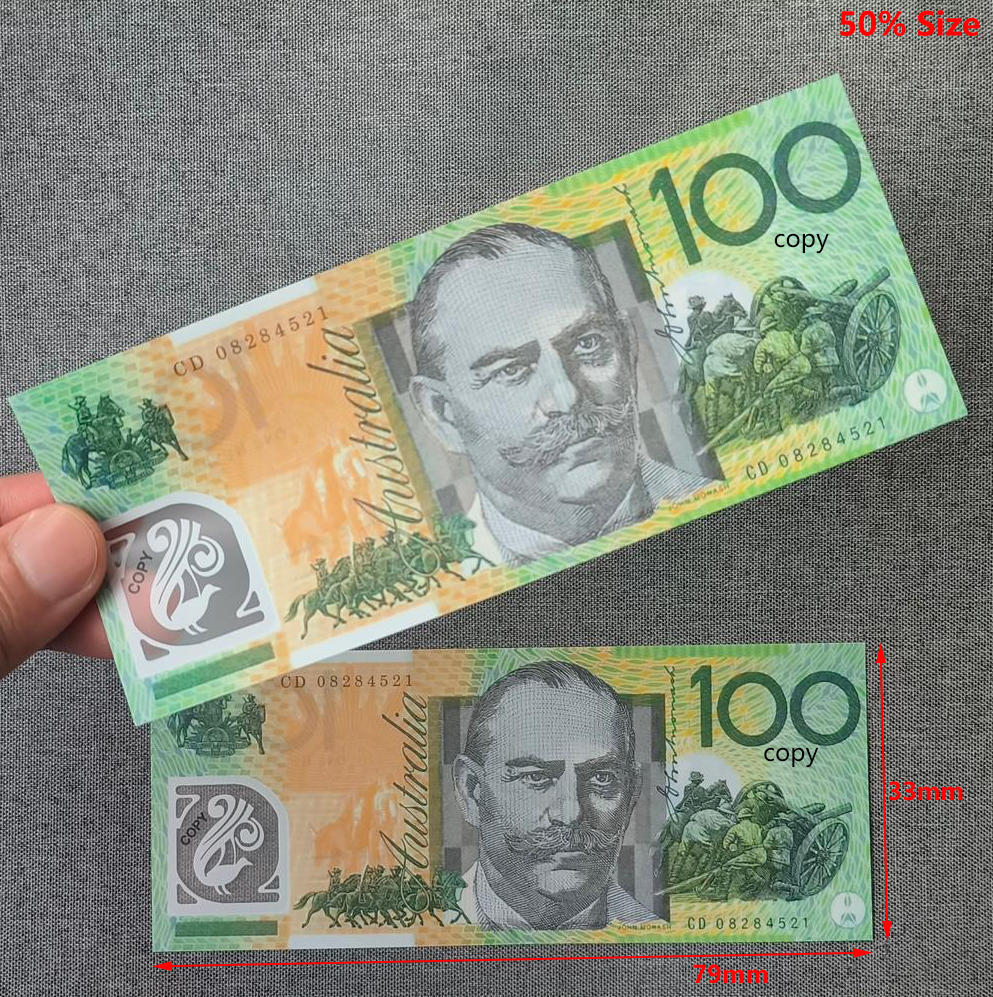 Plastic Prop Money Australian Money Prop Copy Australian Dollar Aud Banknotes Fake Plastic Australian Money Movie Props Wholesale 78*33mm 50% Size