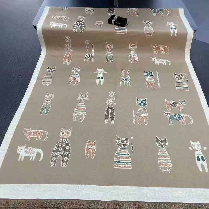 Cute cartoon cat doublesided doublewear faux cashmere womens winter thickened warm and coldproof scarf shawl for studentsW251030
