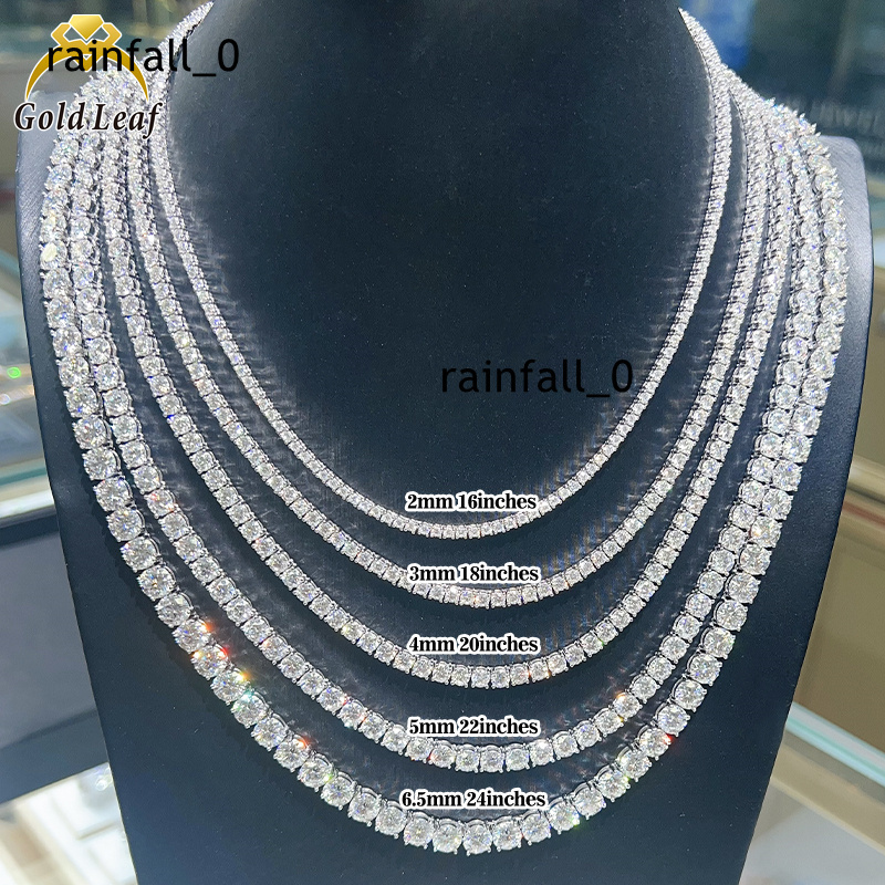Wholesale Hip Hop Iced Out Fine Jewelry 2mm 3mm 4mm 5mm 6mm 65mm Lab Diamond 925 Silver VVS Moissanite Tennis Chain Necklaces