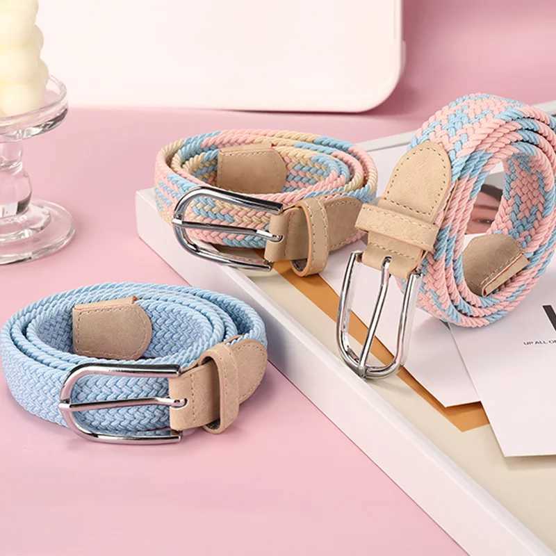 new nopunching belt womens hundred matching jeans elastic pin buckle student lazy cloth belt canvas braided beltW251030