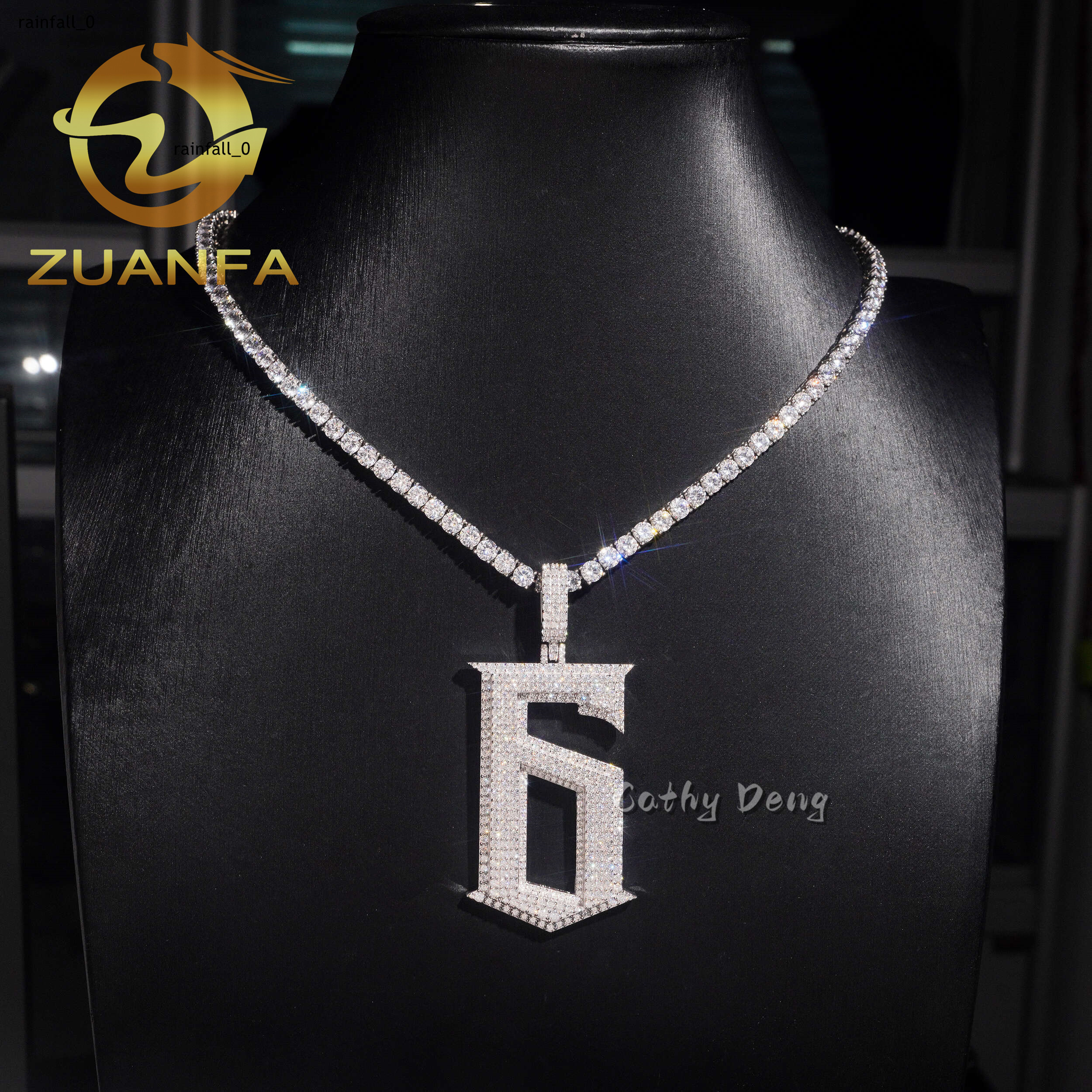 Hip Hop Jewelry Iced Out Moissanite Custom Pendant for Cuban Link Chain 925 Silver Moissanite Hip Hop Pendant Number