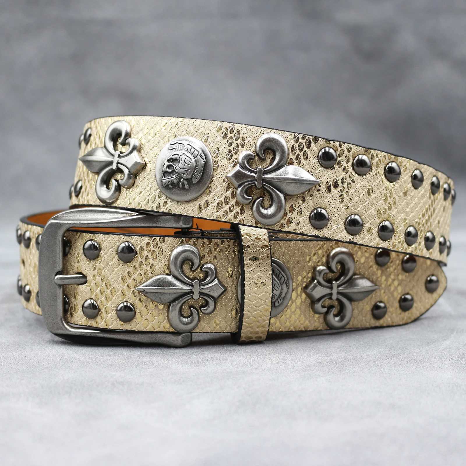 Y2K Leather Rivet Belt Golden Cross Fashion Womens Studded Belts High Quality Female Leather Rock Women Strap For JeansW251030