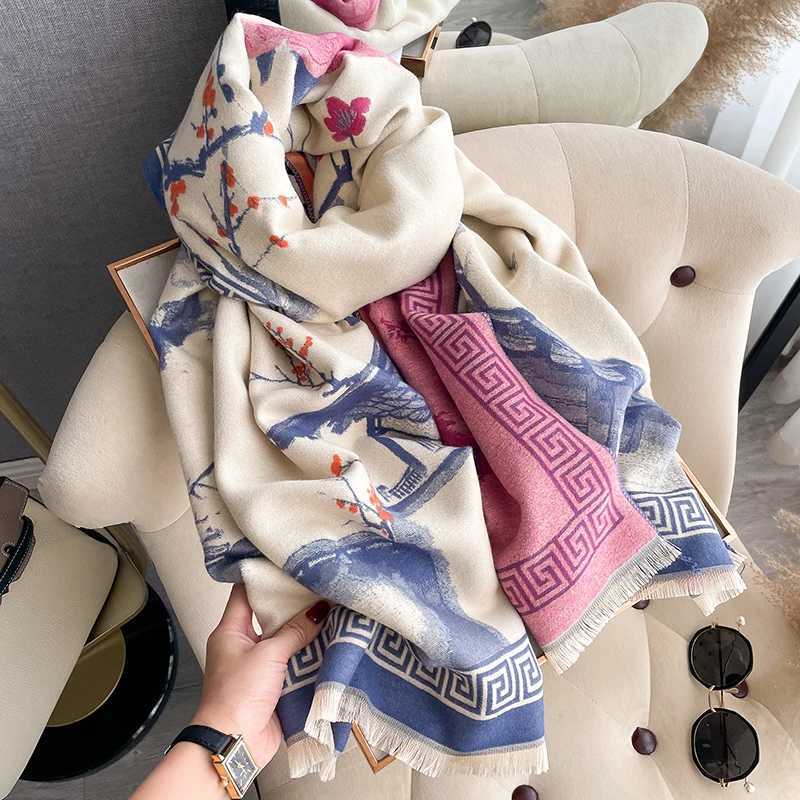New 2025 Women Brand Ink wash painting Scarf Luxury Autumn Winter Warm Shawls Print Scarve Mujer Femme Foulard Bufanda C251031