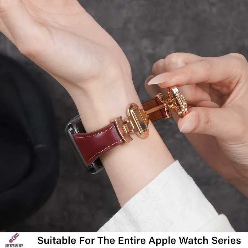 Fourleaf Magnetic Leather Strap for Watch 10 Band 46mm 4442mm 45mm Thin Bracelet iWatch Series Wen Watchband Y251031