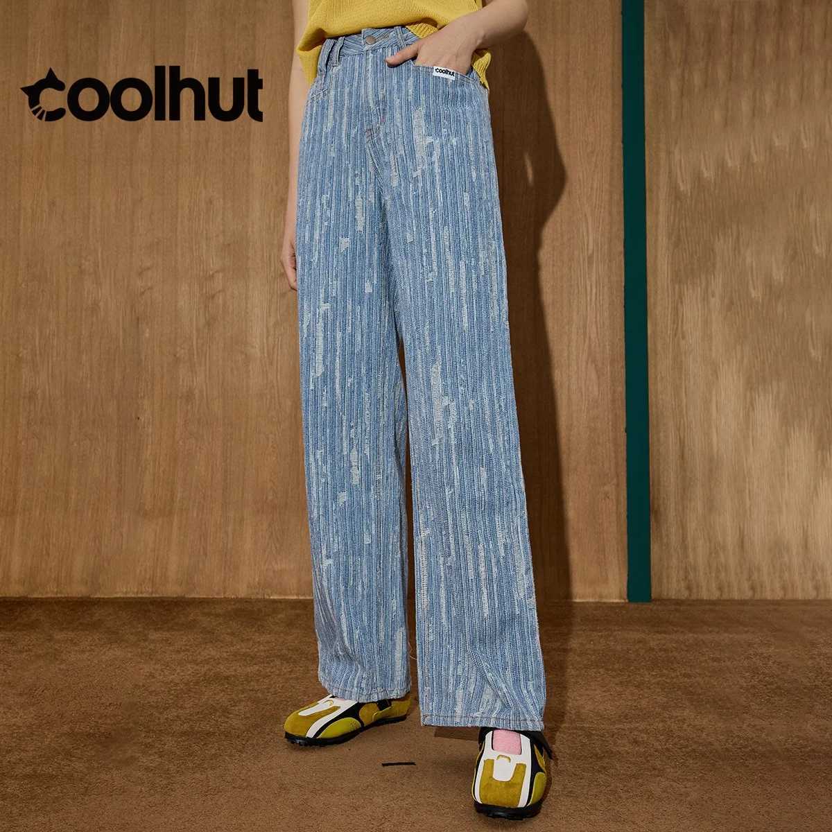 COOLHUT Womens Vintage Light Wash Striped High Waist Straight Leg Distressed Jeans American Retro Relaxed Fit Denim Pants Fall J251031