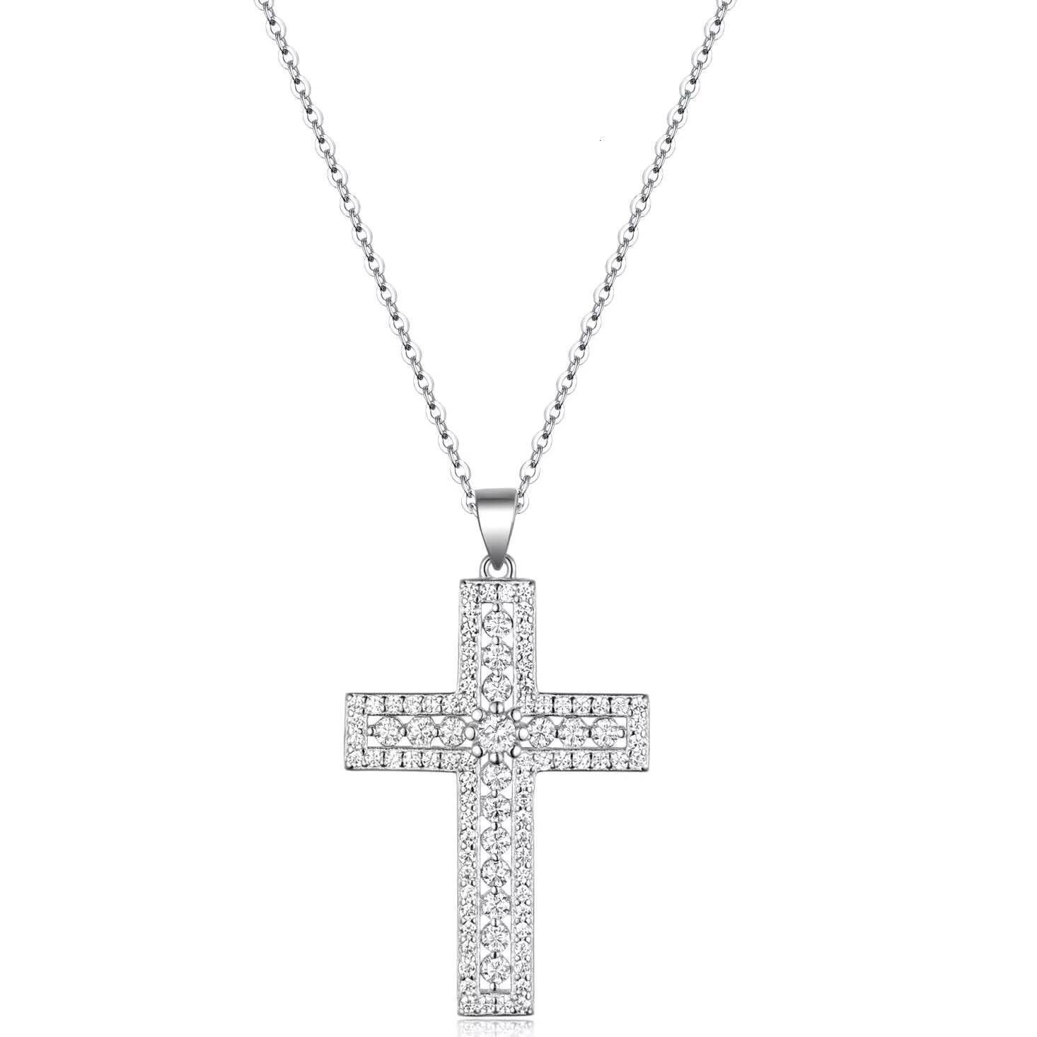 S925 Silver Hollow Cross Necklace with Moissanite Pendant Simple Accessories for Engagement Chains Type Wholesale Hot Spot