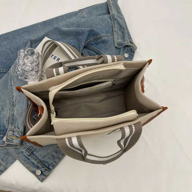 Linen Fabric Handbags For Women Quality Striped Large Capacity Shoulder Crossbody Bag 2024 Latest Plain Color Shopping Totes Bag W251031