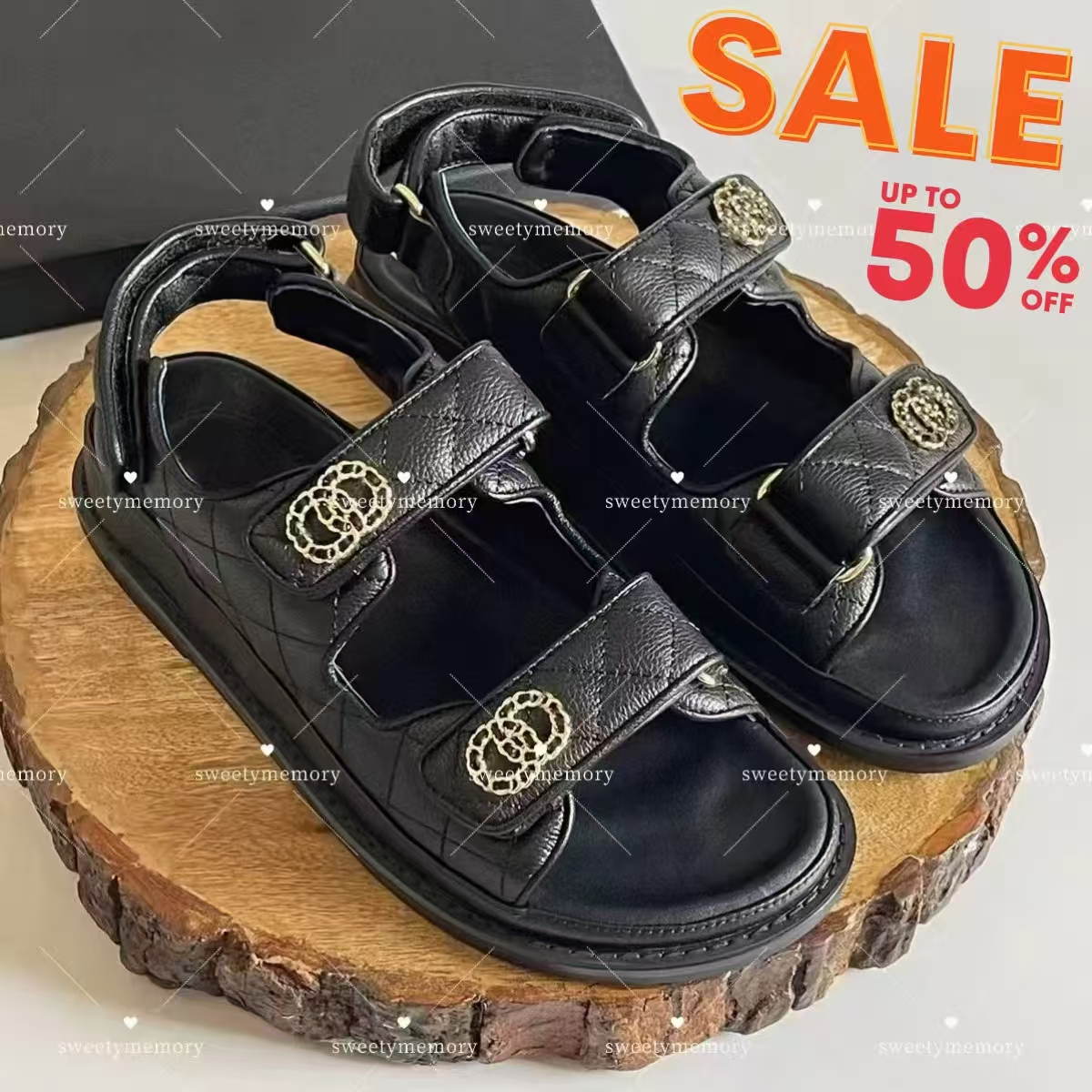 Women Sandals Calfskin Dad Sandals TOP quality Slide Leather Fashionable Beach Strap Sandals Platform Flats Low Heel Buckle Sandal Slip On Ankle Strap size 35-42