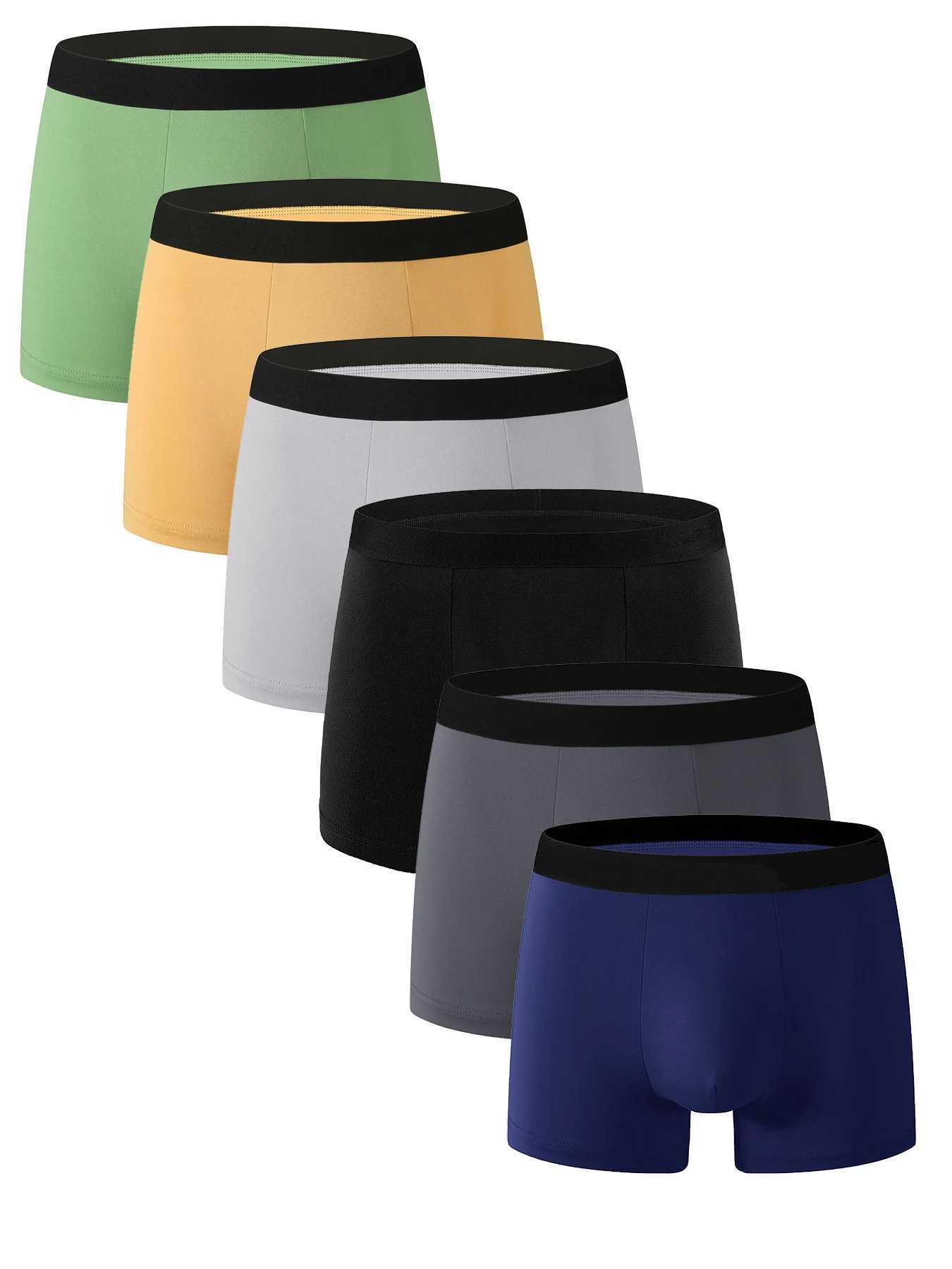 Mens 6Pack Boxer Briefs Assorted Colors with Black Waistband Comfortable Underwear SetT251031