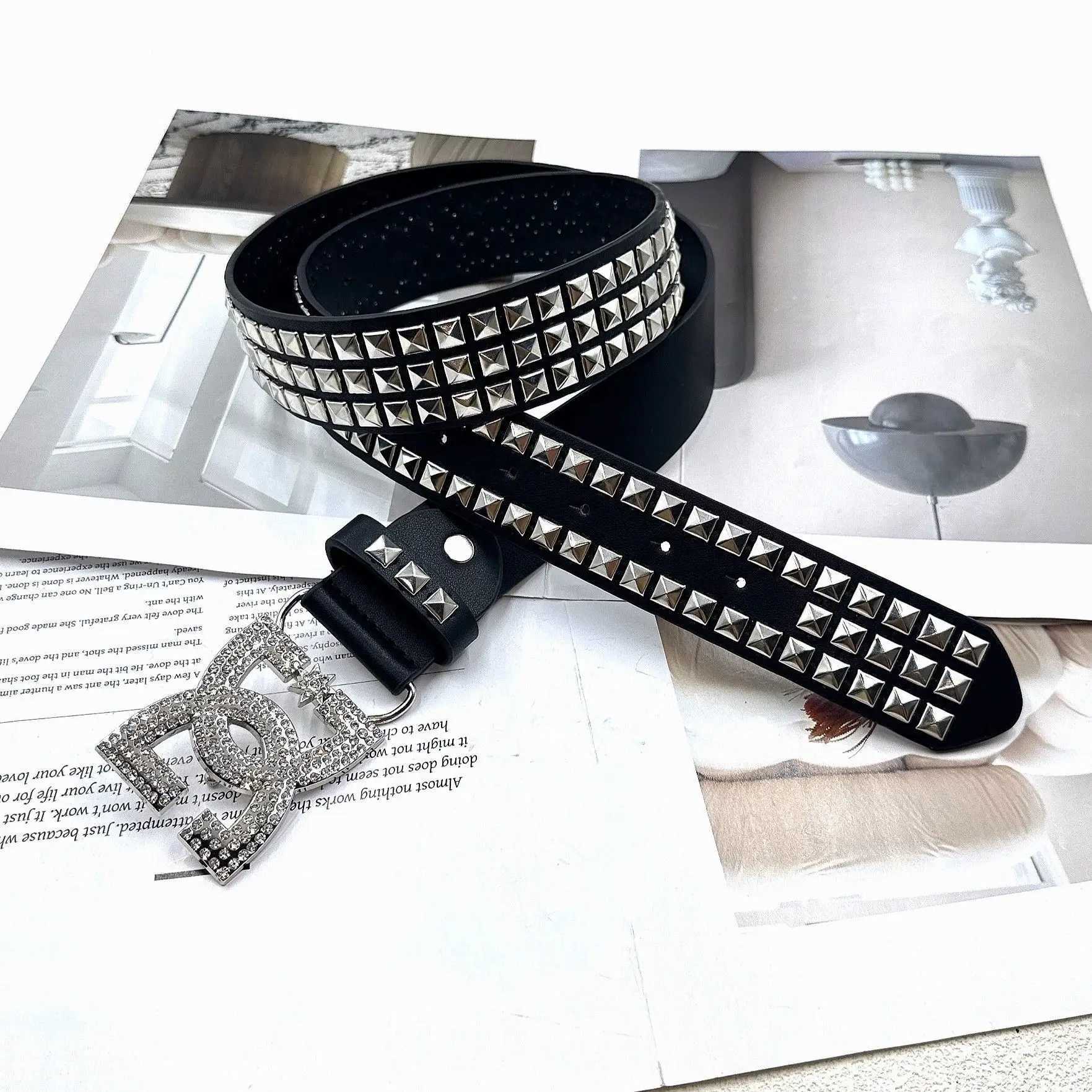 YK2 luxuryhot girl womens rhinestone belt unique punk fashion rivet leather belt versatile embedded decorative beltW251030