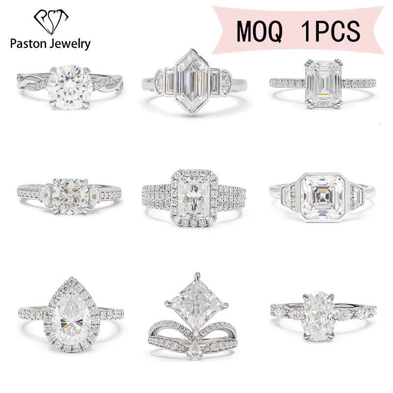 Paston Jewelry Moissanite Engagement Ring Set Wedding Ring Set Custom 925Silver 35ct Round Moissanite Ring Set for Women