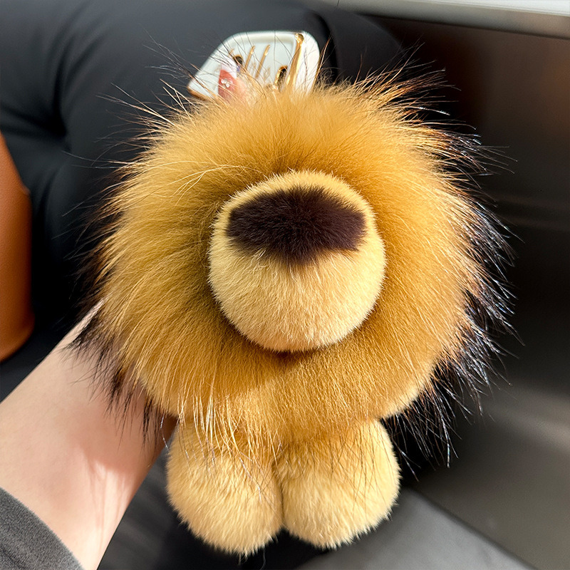 Animal Plush Keychain, Fluffy Keychain: Real Rex Rabbit Fur Simba Lion Bag Charm, Car Key Ring Ornaments, Kids Birthday Gift TUES