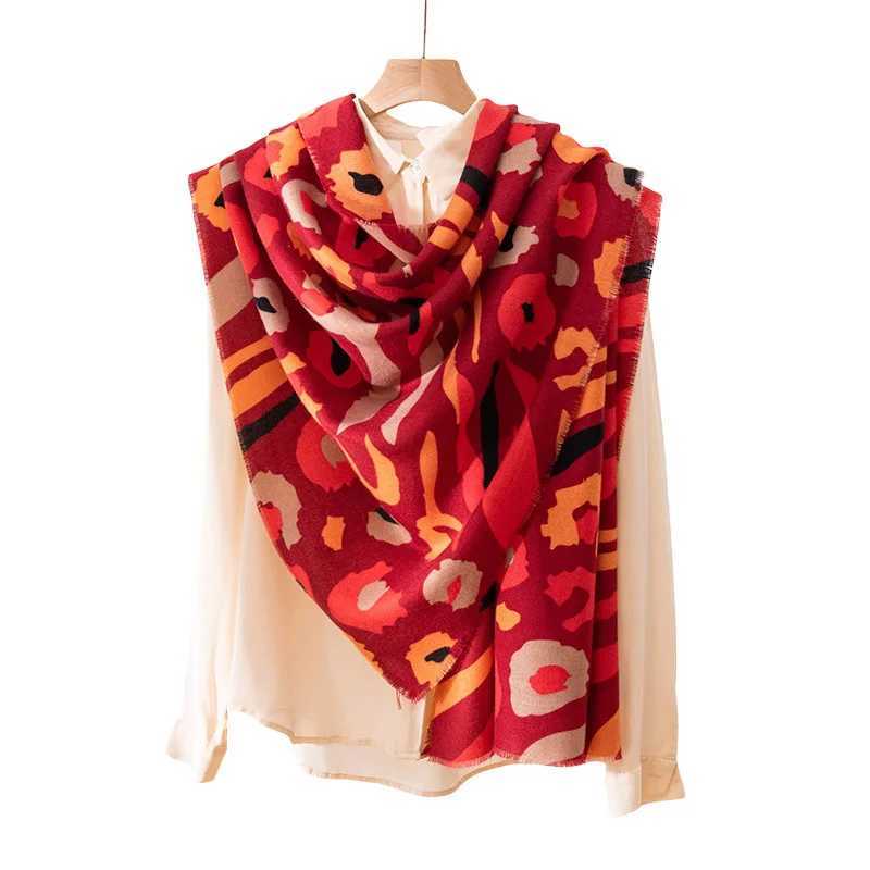 European and American Leopard Print Imitation Cashmere Luxury Scarf Womens Versatile Retro Personality Cashew Flower Shawl C251031