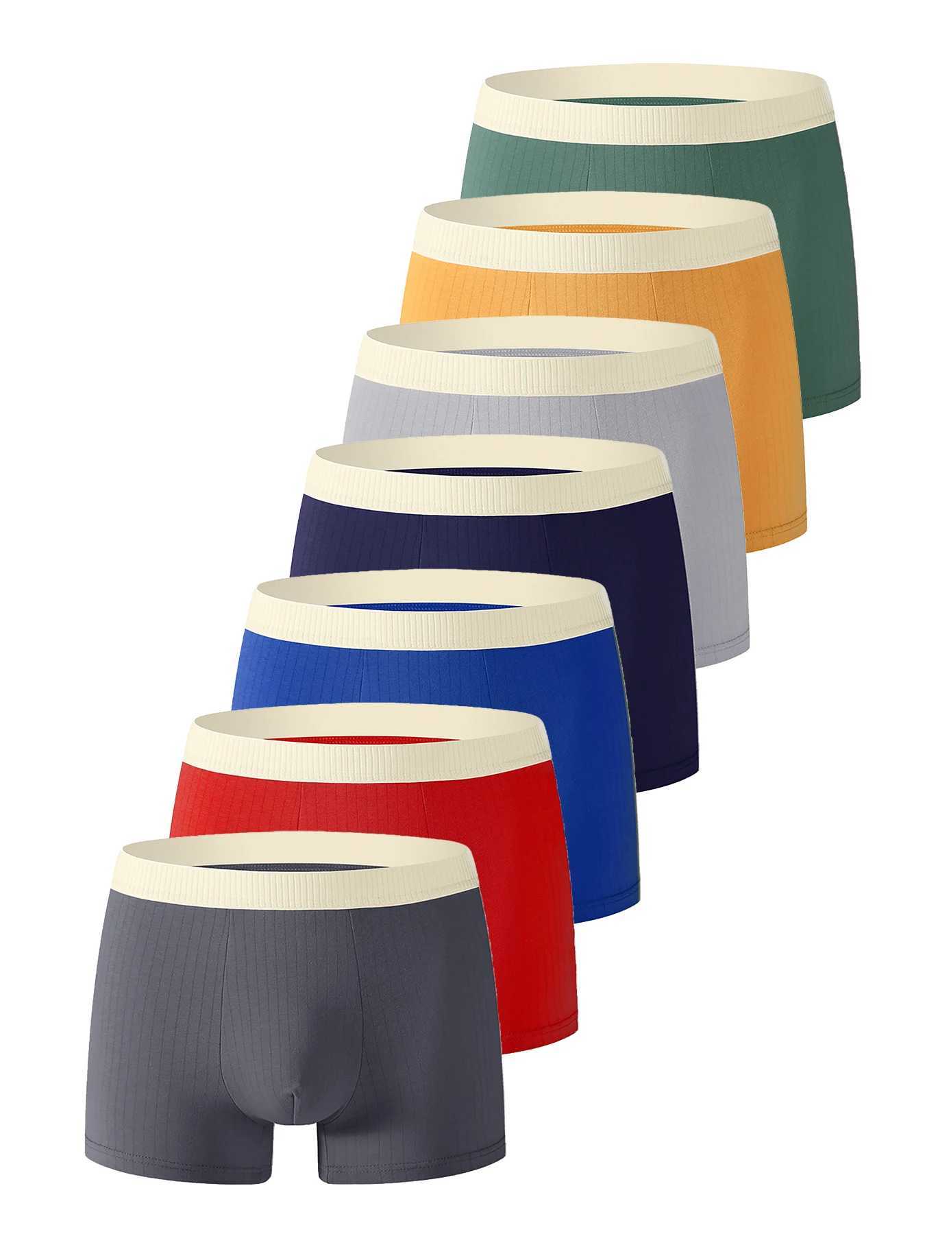 Mens 7Pack Cotton Blend Boxer Briefs Multi Color Ribbed Underwear SetT251031