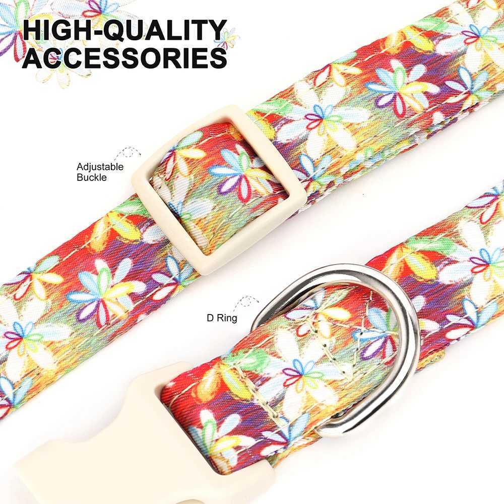Cute Dog Collar Nylon Printed Pet Dogs Collars Adjustable Dog Necklace Flower Bee Print for Small Medium Large Dogs Chihuahua C251031