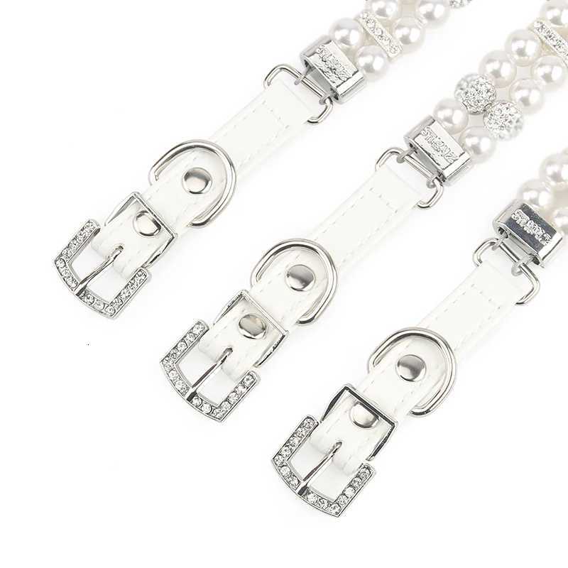 Pet Dog Pearl Collar PU Leather Necklace Artificial Pearl Rhinestone Small Dog Cat Collar C251031