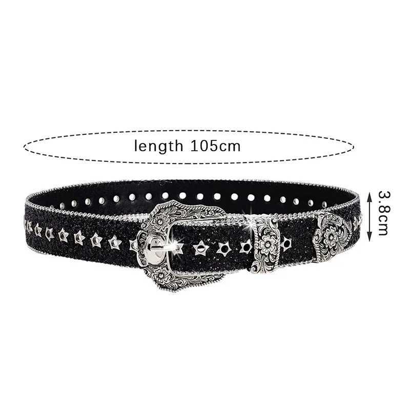 Personality Gothic Rhinestone Belts For Women Girl Fashion PU Leather Belts Western Cowboy Y2K Retro Jeans Skirt Decor WaistbandW251030