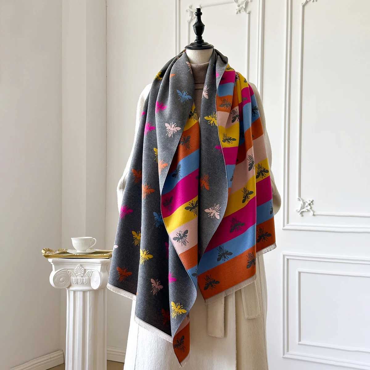 Womens Luxury Cashmere Scarf Extra Warm Thick Shawl Rich Winter Print Foulard Blanket Wrap for Fashionable Warmth C251031