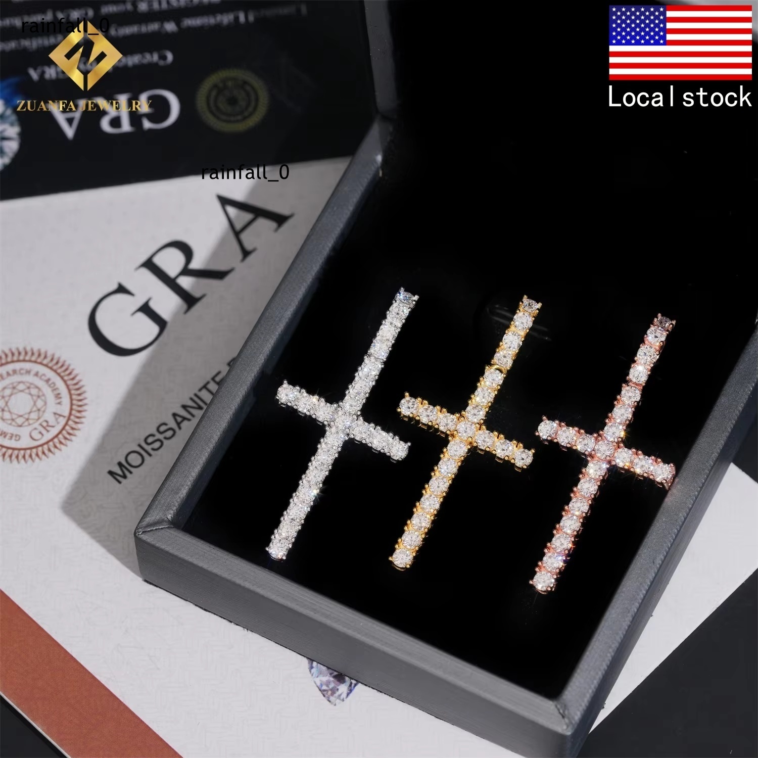 Hot Sale 925 Sterling Silver Iced Out Fire Pendant VVS Moissanite Cross Hip Hop Charm Pendant Pass Diamond Tester