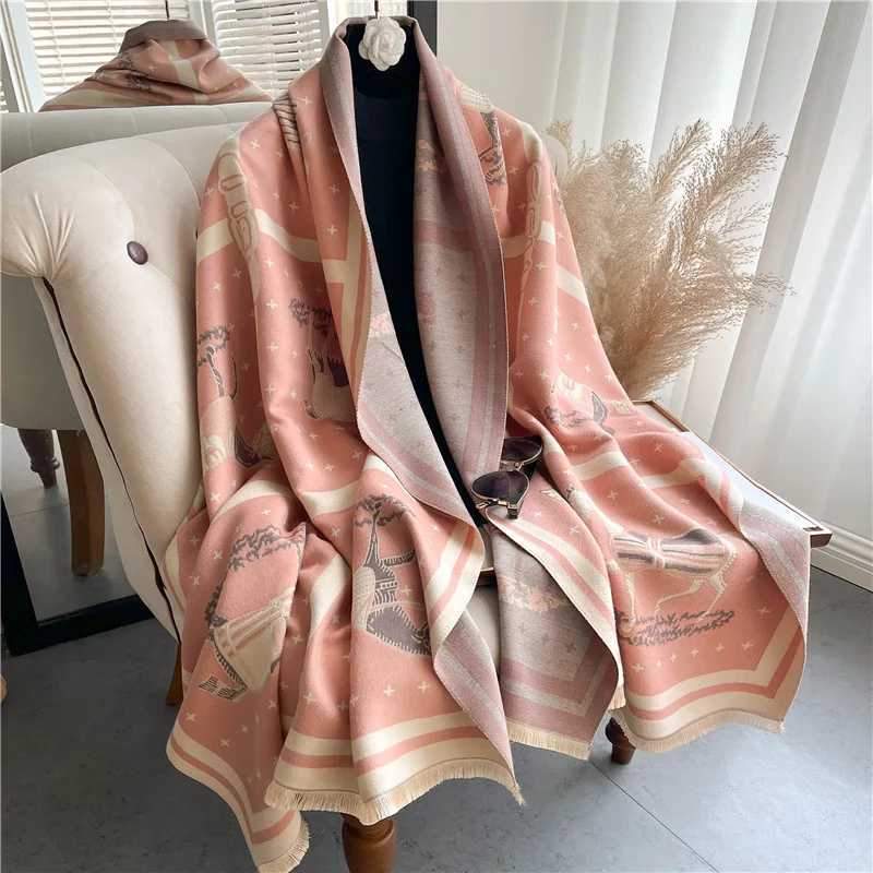 Luxury Horse Print Thick Cashmere Blanket Women Scarf Warm Shawl Winter Wraps Bufanda New Design Poncho Echarpe Female C251031