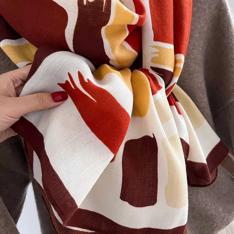 Luxury Brand Scarf Wool Cotton Shawl Lady Wrap Large Hijab Headband Scarves Autumn Winter Bufanda Foulard Beach Stoles C251031