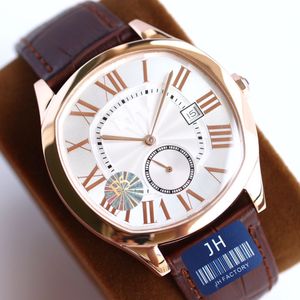 F5 Mejor versión Unidad THK-12 mm De WSNM0011 Cal.1904-PS MC Números romanos automáticos Esfera blanca Reloj para hombre Reloj de cuero con carcasa de acero en oro rosa