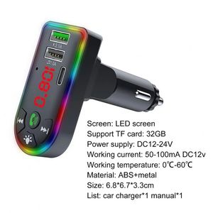 F7 – lecteur MP3 Bluetooth 5.0 pour voiture, chargeur PD 18W, émetteur-récepteur FM avec lumière, appel mains libres, accessoires d'intérieur de voiture