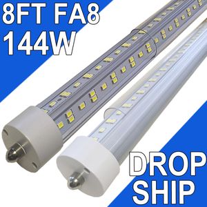 FA8 T8 LED LEAGE LUBRE 8 pieds 144W, base FA8 à broche à broche, objectif transparent, blanc frais 6000k 6500k, usastock de rechange de tubes fluorescents