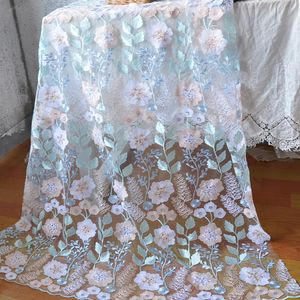 Tissu 1 yard Gorgeurs Bleu Rose Fleur Dentelle Tissu Floral Brodé Tulle Tissu pour Robe Voile De Mariée Matériaux De Couture 51 