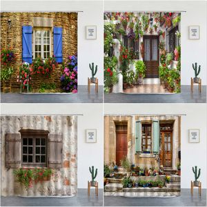Tissu 3d European Rural Town Street Landscape Printing Shower Rideau pour les rideaux de salle de bain Polyester étanche Polyester Home Decor avec crochets