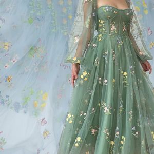 Tissu 5 yard * 150cm vert sauge fleur de printemps brodé tissu de tulle maille au mètre pour les filles et la conception de la robe des femmes sal 230613