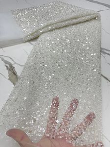 Tissu et couture PGC paillettes argentées lourdes dentelle avec perle pour robe de mariée soirée de luxe français 5 Yards 231211
