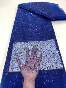 Tissu et couture bleu royal africain organza dentelle 2023 haute qualité français luxe perles nigérian paillettes tulle pour mariage 231201