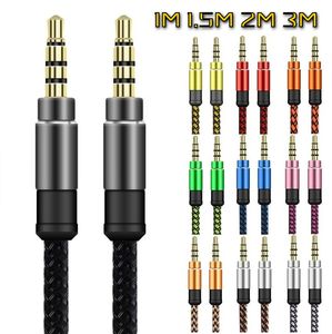 1m 1,5 m 2m 3m 3,5mm tela trenzada Nylon Jack macho coche Aux Audio Cables Cable para Samsung Tablet pc mp3