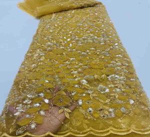 Tela dorada 3D hecha a mano tul encaje red con cuentas lentejuelas telas gasa parches flores BridaEvent costura vestidos tela para novias8367363