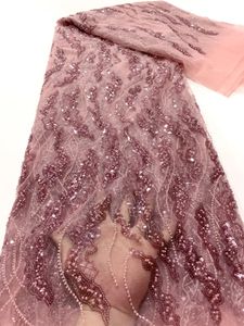 Tissu de haute qualité paillettes marié français nigérian maille Net tissus pour robe de soirée de mariage couture africain marié dentelle tissu rose 231129