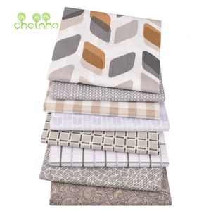 Tela estampada de sarga de algodón, Beige, gris, bricolaje, costura, acolchado, Textiles para el hogar, Material para ropa de cama para bebés y niños, vestido camisero 230613